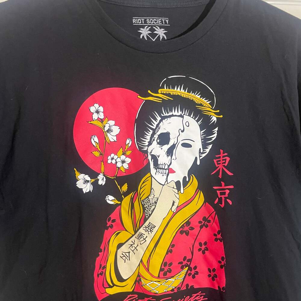 Riot Society Japan Geisha Skull Skeleton Black T-Shirt